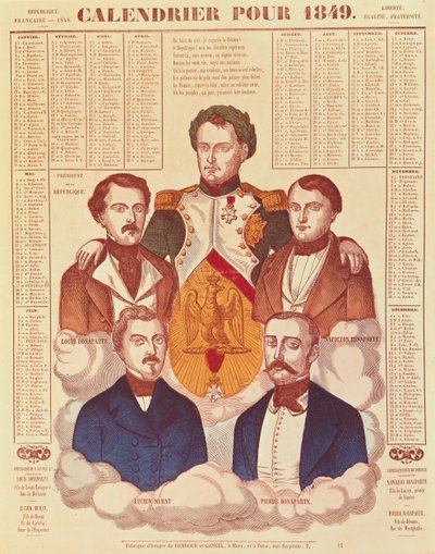 Calendar for 1849 Depicting the Bonaparte Family by French School